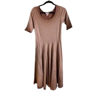 LuLaRoe Taupe Scoop Neck Short-Sleeve Nicole Midi Dress - Size M